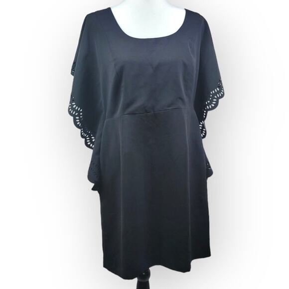 Spense Laser Cut Out Short Sleeve Dress Black Size 14P Artistic Edgy Feminine - Picture 1 of 8